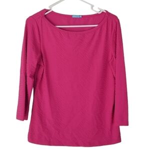 J. McLaughlin Hot Pink Textured Catalina Cloth Top 3/4 Sleeves Size M Resortwear
